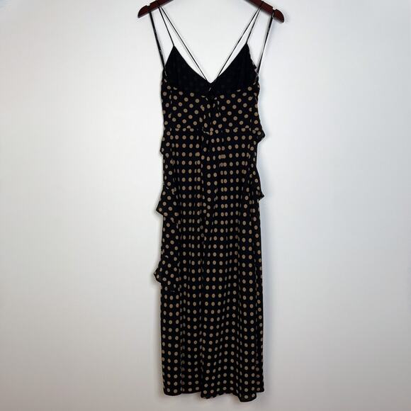 MINKPINK Black Beige Polka Dot Ayat Cami Frill Ruffle Slip Midi Dress Size Small - Picture 7 of 10